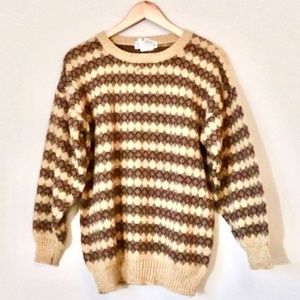 Vintage Tan and Brown Argyle Knitted Sweater